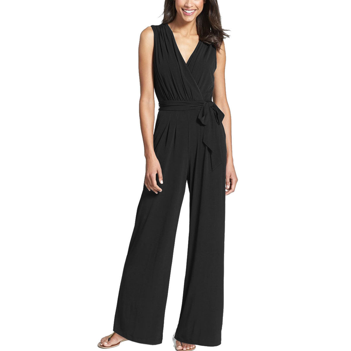 Mono wide leg con escote en pico